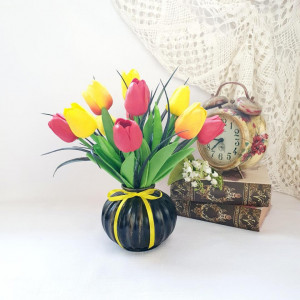 Aranjament floral din lalele de silicon (cod 1640)2