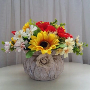 Aranjament floral din maci si floarea soarelui- cos rustic (cod 1173) 4