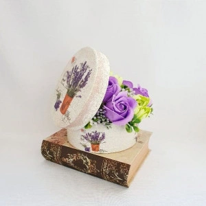 Aranjament flori de sapun-cutie rotunda  ( cod 1440) 1237