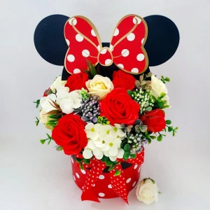 Aranjament flori de sapun-cutie Minnie Mouse 1683