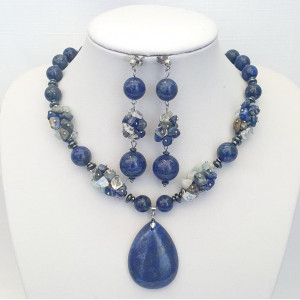 Set din margele de lapis lazuli, pandantiv lapis lazuli si chipsuri diverse (cod 205)3