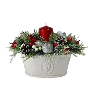 Aranjament de Craciun vas ceramic- rosu/argintiu (cod 2121)poza 4