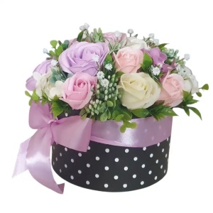 Aranjament din flori de sapun -cutie rotunda (cod 2226)ppoza103