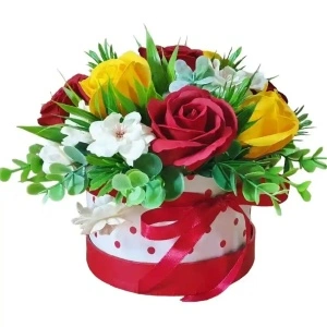 Aranjament din trandafiri de sapun -cutie rotunda (cod 2109) poza 2