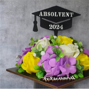 Aranjament floral "Absolvent 2024"-galben/mov (cod 2076).1