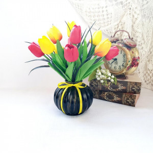 Aranjament floral din lalele de silicon (cod 1640)3