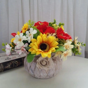Aranjament floral din maci si floarea soarelui- cos rustic (cod 1173) 5