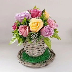 Aranjament floral in cos de nuiele -nuante prafuite si somon (cod1341) 3