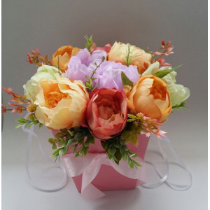 Aranjament flori artificiale-cutie conica roz (cod 1081) - Img 2