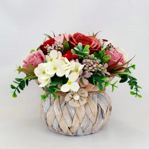 Aranjament flori de sapun- cos rustic (cod 1707)