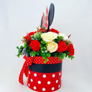 Aranjament flori de sapun-cutie Minnie Mouse 1683