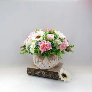 Cos rustic cu flori de sapun -alb-roz (cod 1647)1
