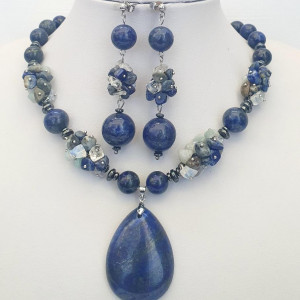 Set din margele de lapis lazuli, pandantiv lapis lazuli si chipsuri diverse (cod 205)4