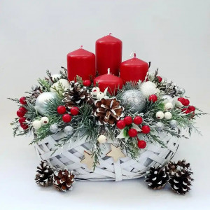 Aranjament de Advent - cos de ratan-ros/argintiu (cod 1964)poza3