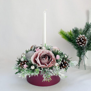 Aranjament de Craciun - cutie rotunda burgundy (cod 1559)3