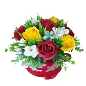 Aranjament din trandafiri de sapun -cutie rotunda (cod 2109) poza 3