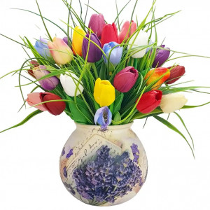 Aranjament floral cu lalele de silicon (cod 1866)12