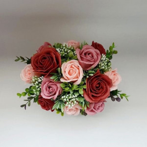 Aranjament floral din flori de sapun grena, roz (cod 1402) 3