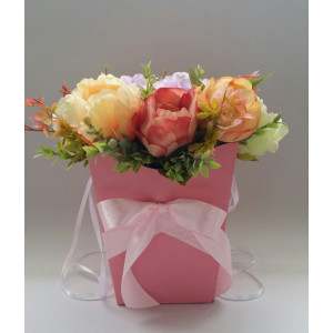 Aranjament flori artificiale-cutie conica roz (cod 1081) - Img 3