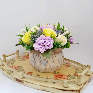 Cos rustic cu flori de sapun (cod 1845)