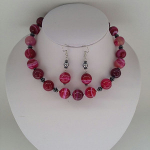 Set din agata striped fuchsia si hematit - Img 1