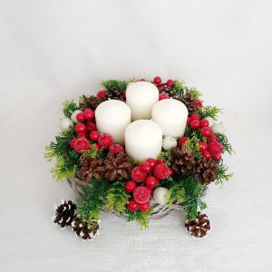 Aranjament de Advent - coronita cu merisoare rosii (cod 1527) 3