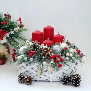 Aranjament de Advent - cos de ratan-ros/argintiu (cod 1964)poza1