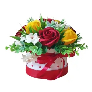 Aranjament din trandafiri de sapun -cutie rotunda (cod 2109) poza 4