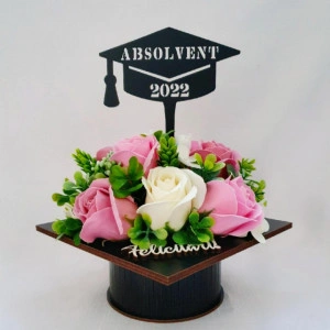 Aranjament floral "Absolvent 2022"-roz/crem (cod 1682)