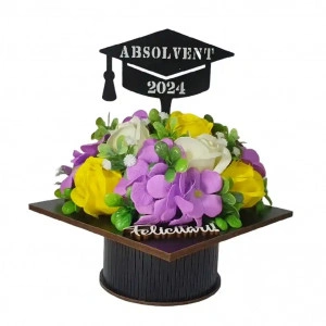 Aranjament floral "Absolvent 2024"-galben/mov (cod 2076).3