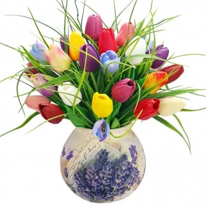 Aranjament floral cu lalele de silicon (cod 1866)13