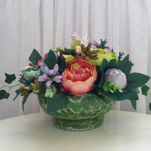 Aranjament floral din bujori in vas de ceramica (cod 1176) - Img 2