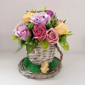 Aranjament floral in cos de nuiele -nuante prafuite si somon (cod1341) 5
