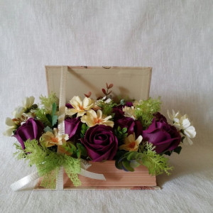Aranjament flori artificiale-cutie tip carte (cod 1035) - Img 1