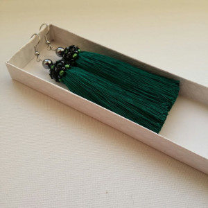 Cercei ciucure din fir de matase -verde smarald - Img 2