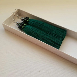 Cercei ciucure din fir de matase -verde smarald - Img 2