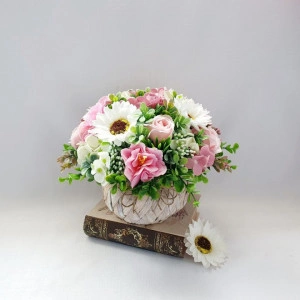 Cos rustic cu flori de sapun -alb-roz (cod 1647)3