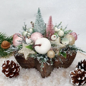 Decoratiune de Craciun in vas ceramica stea- roz (cod 1800)2