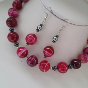 Set din agata striped fuchsia si hematit - Img 2