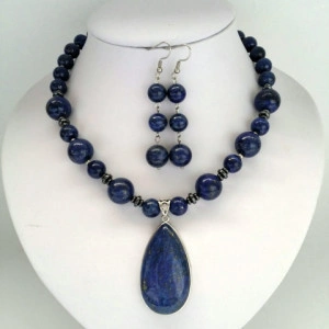 Set din margele de lapis lazuli, pandantiv lapis lazuli si hematit