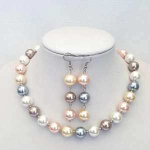 Set din perle stil Mallorca,5 culori, accesorii din otel inoxidabil (cod 136)