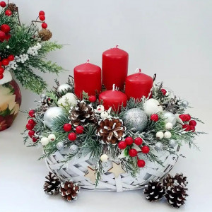 Aranjament de Advent - cos de ratan-ros/argintiu (cod 1964)poza2