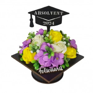 Aranjament floral "Absolvent 2024"-galben/mov (cod 2076).4