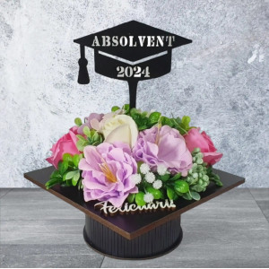 Aranjament floral "Absolvent 2024"-roz/lila (cod 2078).2