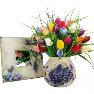 Aranjament floral cu lalele de silicon (cod 1866)1