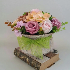 Aranjament flori de sapun- cos rustic (cod 1156)