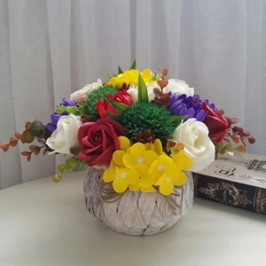 Aranjament flori de sapun- cos rustic (cod 1172)