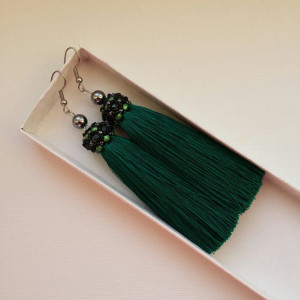 Cercei ciucure din fir de matase -verde smarald - Img 3