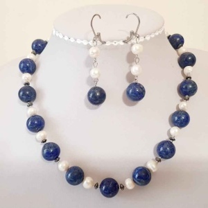Set bijuterii din margele de lapis lazuli si perle de cultura (cod 212)