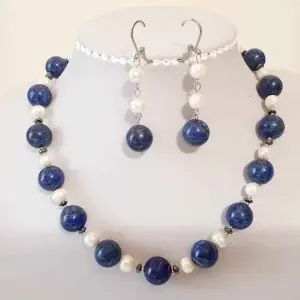 Set bijuterii din margele de lapis lazuli si perle de cultura (cod 212)